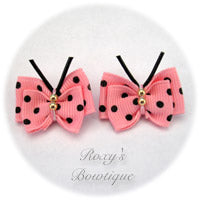 Pink with Black Dots Butterfly Puppy Dog Bow (pair)