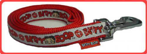 White Betty Boop Ribbon w/ Lips on Red Leash - Betty Boop Dog Leash