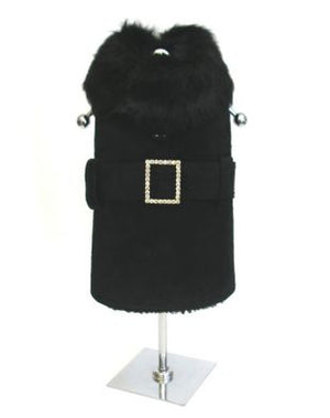 Black Suede Coat with Rhinestone Buckle - Doggie Design