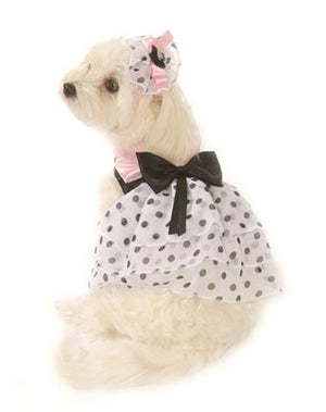 Pink Satin & Polka Dot Chiffon Dress with Veil Hat - Doggie Design