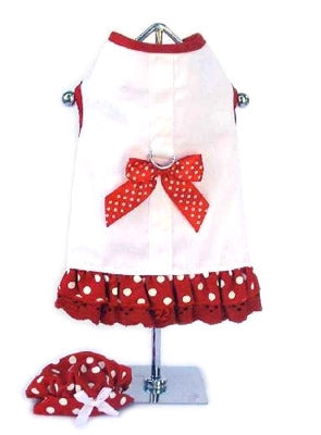 White/Red Harness Dress with Dots