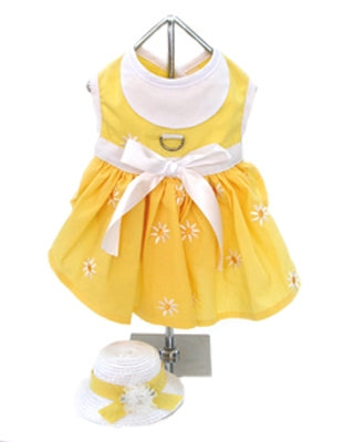 Yellow Daisy Dress with Hat and Leash - Doggie Design