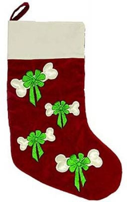 Bow and Bone Embroidered Stocking - Plush Puppies